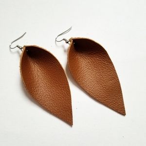 Leather Brown Leaf Dangle Hypoallergenic Earrings